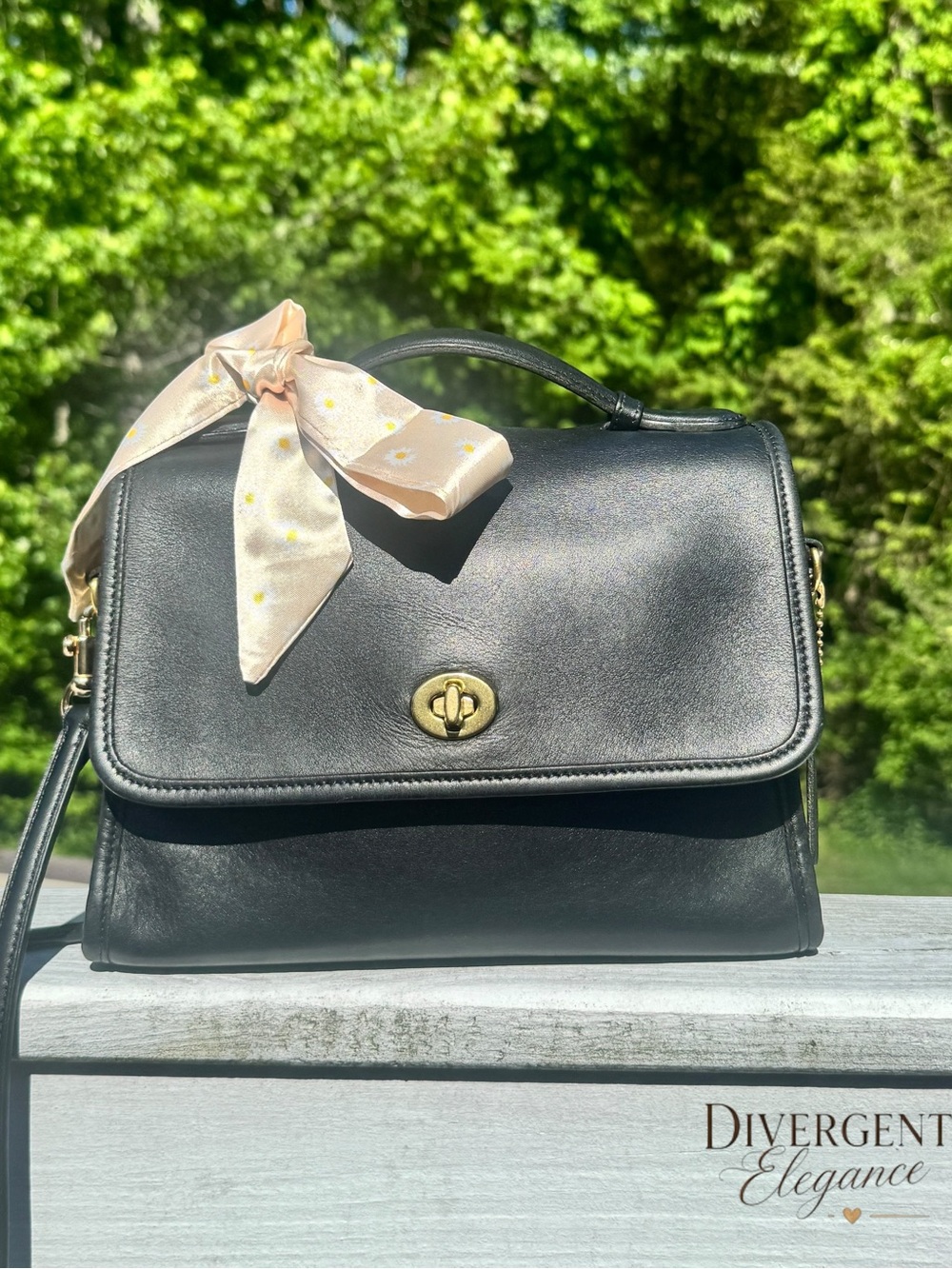 Coach Court Bag Black Leather Crossbody Top Handle Turnlock Bag